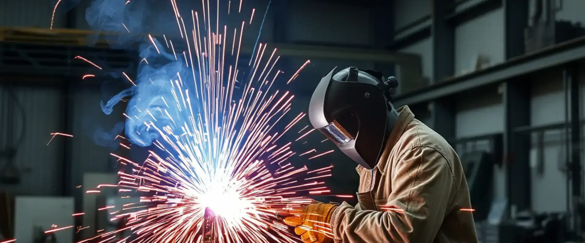 Custom metal fabrication workshop with welder