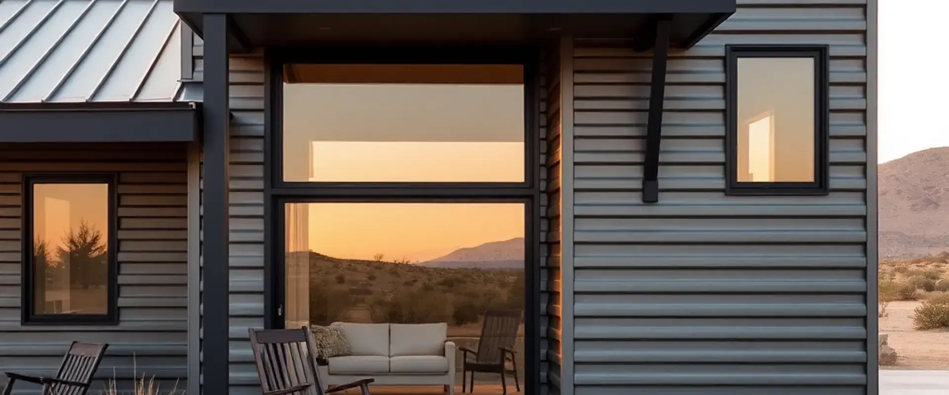Modern metal home exterior with porch